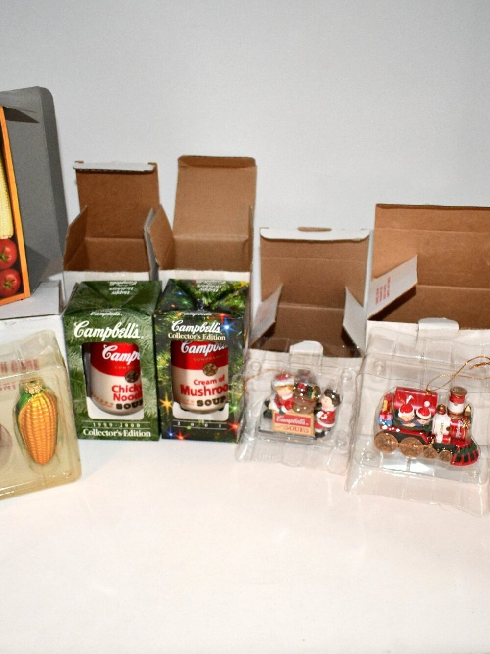 Vintage Campbell's Soup Christmas Ornaments Lot 7 Kids Soup Cans Train Food